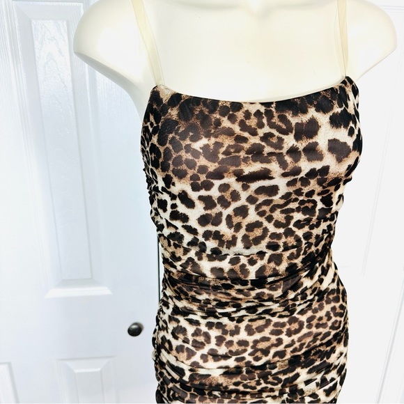 day & night Dresses & Skirts - DAY & NIGHT leopard print mini dress clear shoulder straps fabric black tan S